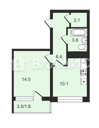 Продажа 1-комнатной квартиры 38,2 м², 3/25 этаж
