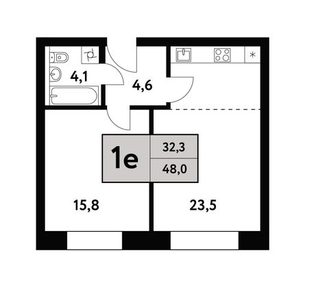48 м², 2-комн. квартира, 2/35 этаж