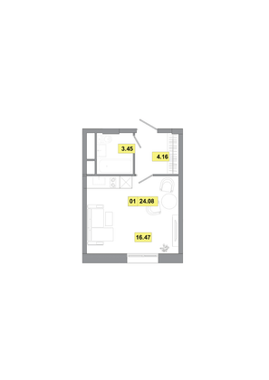 Продажа 1-комнатной квартиры 24,1 м², 2 этаж