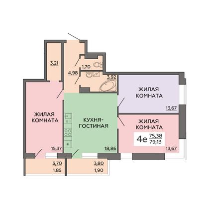 Продажа 4-комнатной квартиры 79,1 м², 10/19 этаж