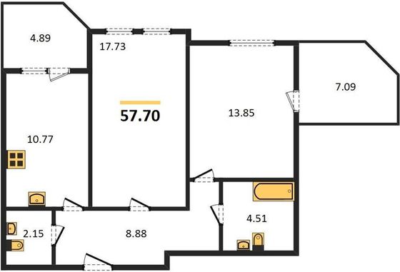 Продажа 2-комнатной квартиры 57,7 м², 14/16 этаж