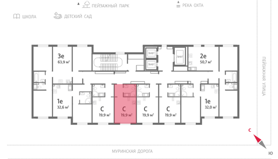 19,9 м², студия, 11/15 этаж