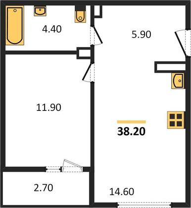 Продажа 1-комнатной квартиры 38,2 м², 4/29 этаж