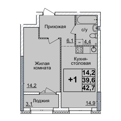 Продажа 1-комнатной квартиры 42 м², 2/24 этаж