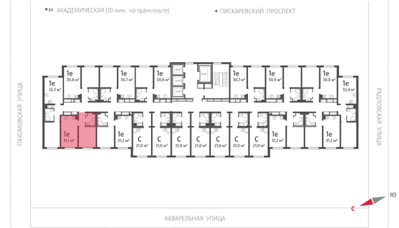 31,1 м², 1-комн. квартира, 16/25 этаж