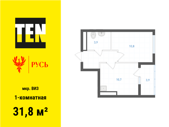 31,8 м², 1-комн. квартира, 22/31 этаж