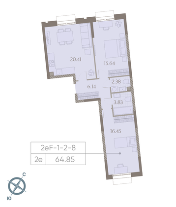 Продажа 2-комнатной квартиры 64,8 м², 2/23 этаж