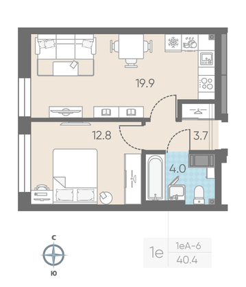 Продажа 1-комнатной квартиры 40,4 м², 8/11 этаж