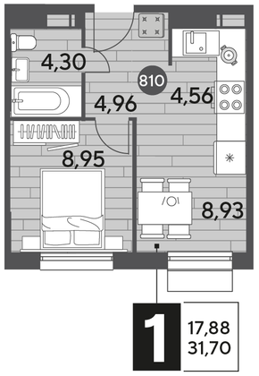 Продажа 1-комнатной квартиры 31,7 м², 9/12 этаж