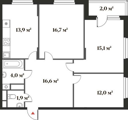 82,2 м², 3-комн. квартира, 4/6 этаж