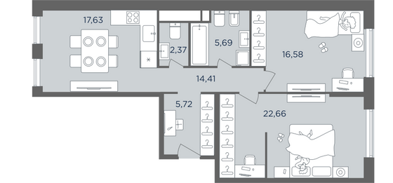 75,5 м², 4-комн. квартира, 12/14 этаж