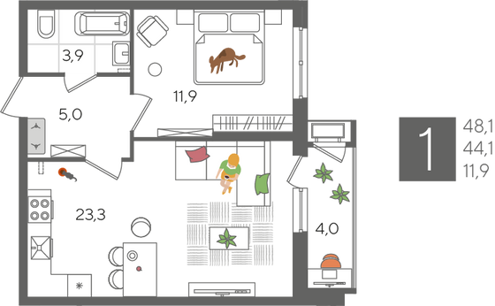 Продажа 1-комнатной квартиры 48,1 м², 2/24 этаж