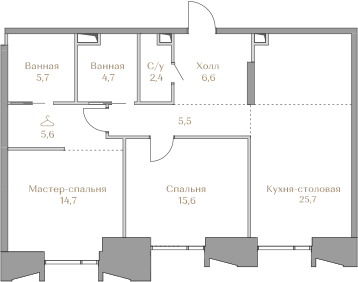 86,5 м², 2-комн. квартира, 17/18 этаж