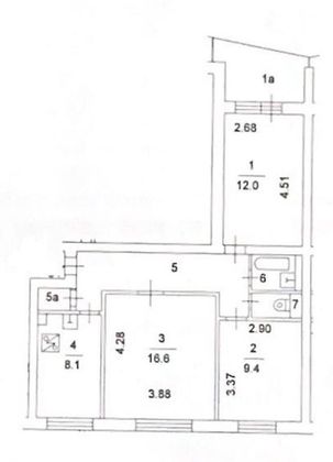 Продажа 3-комнатной квартиры 63 м², 1/9 этаж