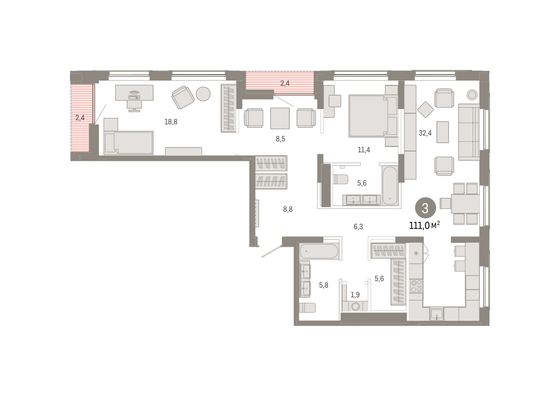 Продажа 3-комнатной квартиры 111 м², 11/17 этаж