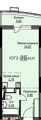 Продажа квартиры-студии 32,1 м², 6/17 этаж