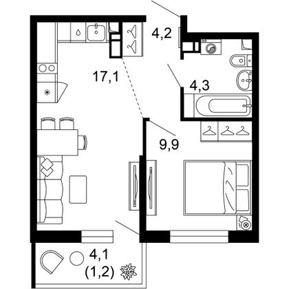 36,7 м², 1-комн. квартира, 5/12 этаж