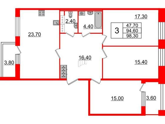 Продажа 3-комнатной квартиры 93 м², 6/10 этаж