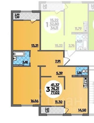 Продажа 3-комнатной квартиры 77 м², 7/16 этаж