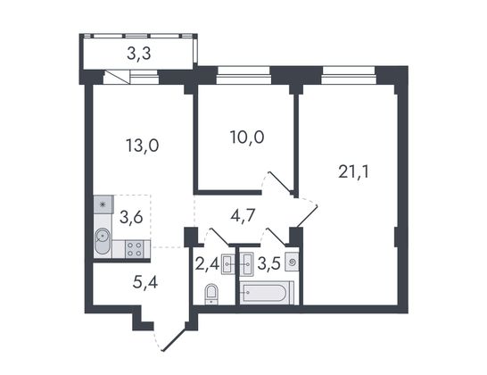 Продажа 3-комнатной квартиры 67 м², 1/16 этаж