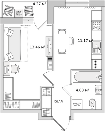 32,4 м², 1-комн. квартира, 2/21 этаж