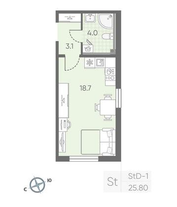 Продажа квартиры-студии 25,8 м², 2/25 этаж