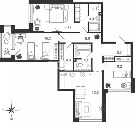 Продажа 3-комнатной квартиры 99 м², 7/11 этаж