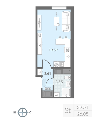 Продажа квартиры-студии 26 м², 17/23 этаж