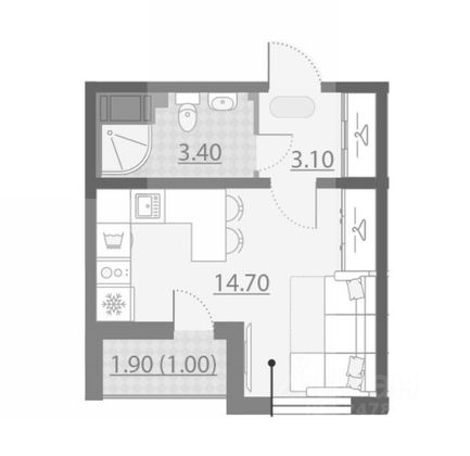 Продажа квартиры-студии 22,2 м², 19/25 этаж