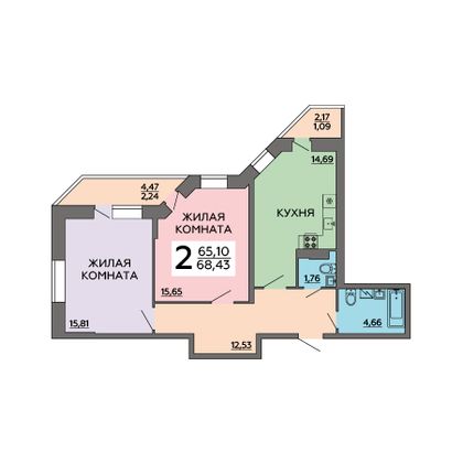 Продажа 2-комнатной квартиры 68,4 м², 20/20 этаж