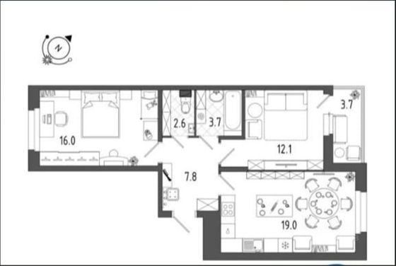 Продажа 2-комнатной квартиры 60,5 м², 4/8 этаж