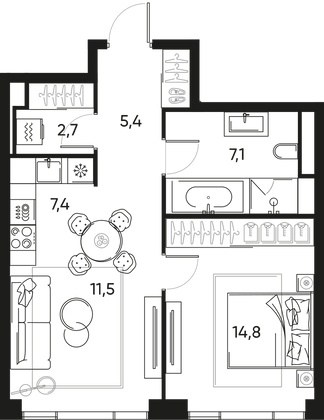 Продажа 2-комнатной квартиры 48,9 м², 2/9 этаж