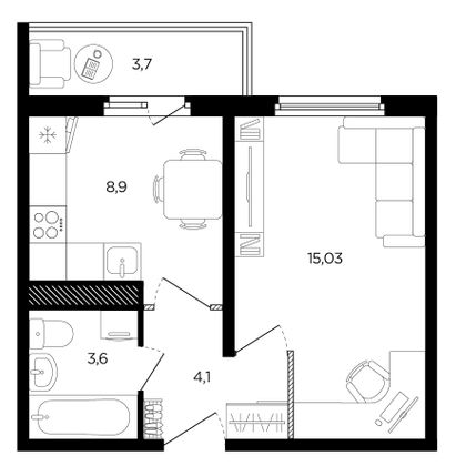 Продажа 1-комнатной квартиры 32,8 м², 9/14 этаж