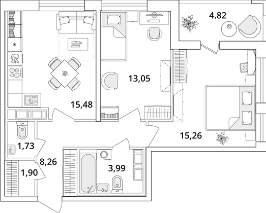 62,1 м², 2-комн. квартира, 17/18 этаж