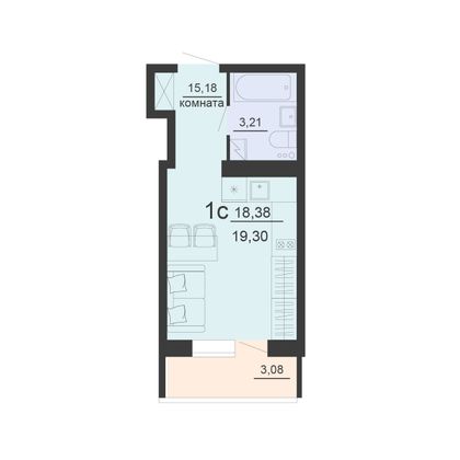Продажа 1-комнатной квартиры 19,3 м², 19/20 этаж