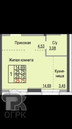 Продажа 1-комнатной квартиры 25,8 м², 2/25 этаж