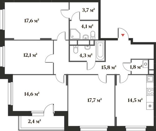 108,6 м², 4-комн. квартира, 2/6 этаж