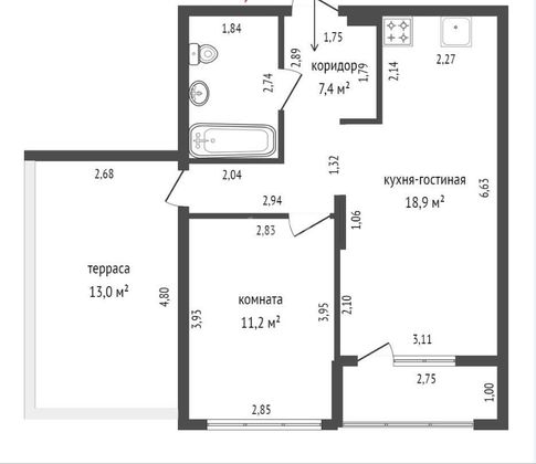 Продажа 2-комнатной квартиры 57,5 м², 9/9 этаж