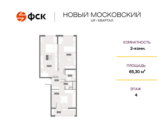 65,3 м², 2-комн. квартира, 4/10 этаж