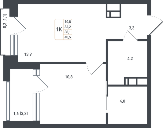 38,1 м², 1-комн. квартира, 5/8 этаж