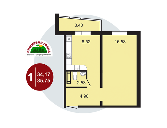 Продажа 1-комнатной квартиры 35,9 м², 7/11 этаж