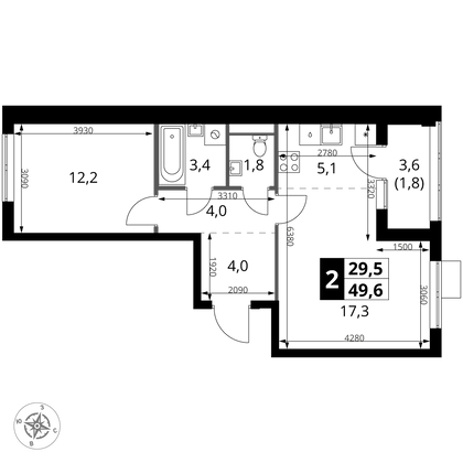 49,6 м², 2-комн. квартира, 8/18 этаж