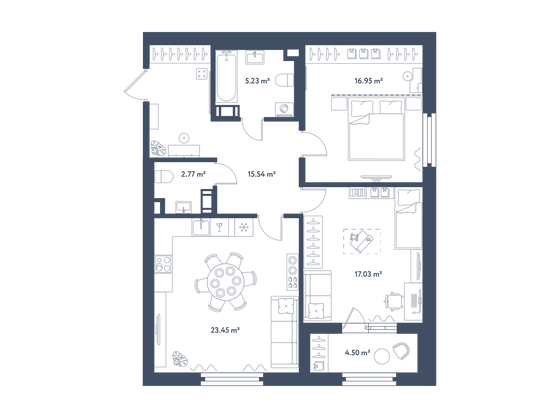 83,2 м², 2-комн. квартира, 2/11 этаж