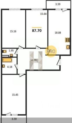 Продажа 3-комнатной квартиры 87,7 м², 4/14 этаж