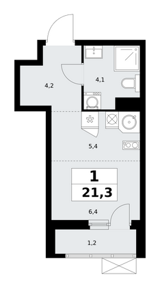 21,3 м², своб. планировка, 5/11 этаж