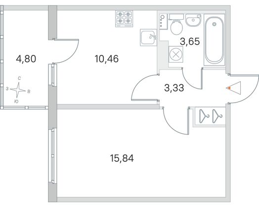 Продажа 1-комнатной квартиры 34,7 м², 3/4 этаж