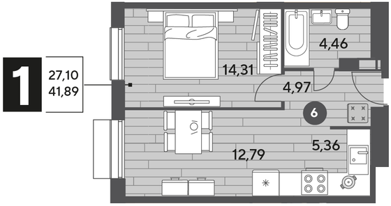 Продажа 1-комнатной квартиры 41,9 м², 2/9 этаж