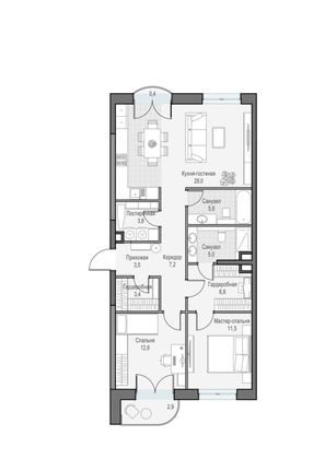 Продажа 3-комнатной квартиры 88,6 м², 6/28 этаж