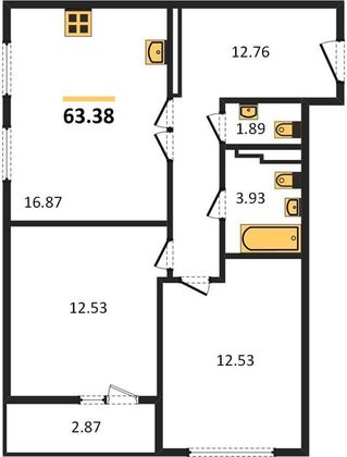 Продажа 2-комнатной квартиры 63,4 м², 21/25 этаж