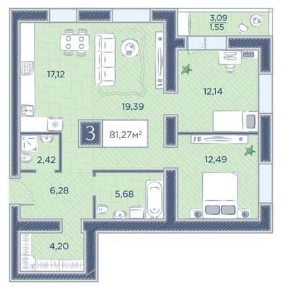 Продажа 3-комнатной квартиры 81,3 м², 6/18 этаж